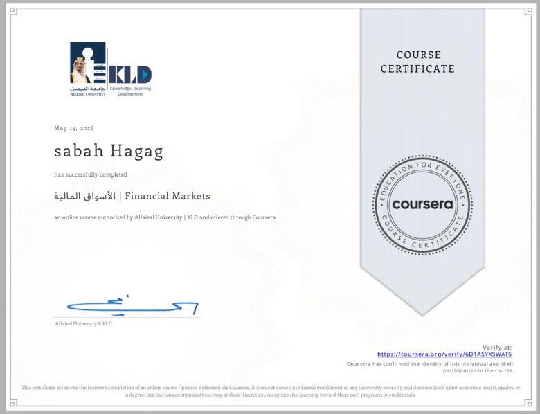Financial Markets certificate